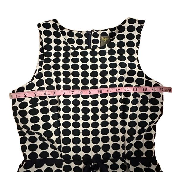 Taylor ~ Dark Navy and Cream Polka Dot Fit & Flare Dress ~ side pockets ~ size 6 - Picture 10 of 13
